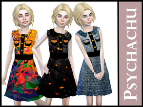 Sims 4 — Abstract Child's Dress by Psychachu — (3 swatches) - Funky city-dress for young ladies!