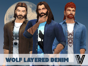 Sims 4 — Wolf Layered Denim Shirt by SimmieV — A set of eight denim shirts (with contrast stitching) paired with wolf