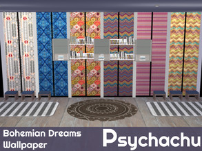 Sims 4 — Bohemian Madness Wallpapers by Psychachu — (6 swatches) - Bright! Colourful! Panelled! BE LOUD this summer, with