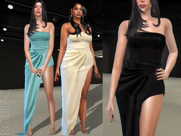 Sims 4 — Satin Crepe Strapless Gown DO448 by DOLilac — Custom thumbnail New Mesh 10 Colors Adult-Elder-Teen-Young Adult