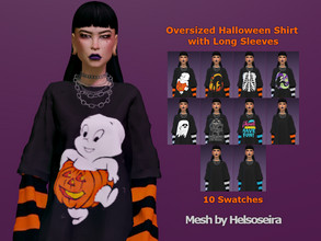 Sims 4 — Oversized Halloween Shirt with Long Sleeves  by simsloverxyz — Oversized Halloween shirt with extra long sleeves