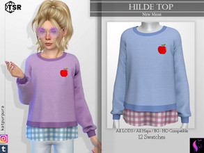 Sims 4 — Hilde Top by KaTPurpura — Long wool sweater with an apple on the chest, next to a plaid shirt