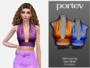 Sims 4 — Satin Crop Top by portev — New Mesh 15 colors All Lods For female Teen to Elder 
