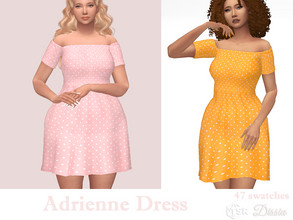 Sims 4 — Adrienne Dress by Dissia — Cute bare shoulders short dress in dotted pattern, perfect for summer and spring