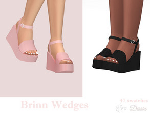 Sims 4 — Brinn Wedges by Dissia — Wedges on high platform and cute heart fastening on ankle ;) Available in 47 swatches
