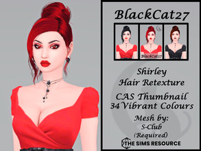 Sims 4 — S-Club Shirley Hair Retexture (MESH NEEDED) by BlackCat27 — A bun updo, with long bangs draped over to one side,