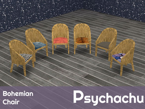 Sims 4 — Bohemian Chair [Get Together] by Psychachu — (6 swatches) - Light wooden backing with fun, patterned upholstery.