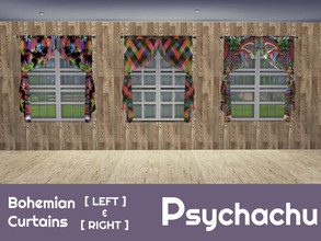 Sims 4 — Bohemian Curtains by Psychachu — (3 swatches) - Cutesy Boho Curtains to brighten up your front room!