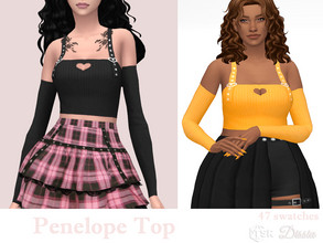 Sims 4 — Penelope Top by Dissia — Short ribbed tank top with extra sleeves, cute heart cut and straps fastened to top ;)