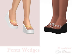 Sims 4 — Penta Wedges by Dissia — Flip flops with little pentagrams on high wedges type plafrom ;) Available in 24