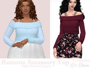 Sims 4 — Ramona Accessory Top by Dissia — Long sleeves ribbed short sweater with bare shoulders ;) Available in 47