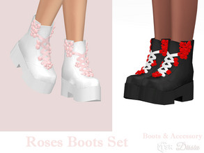 Sims 4 — Roses Boots Set by Dissia — Heavy platform boots with laces and cute little roses ;) Boots available in 30