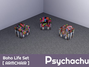 Sims 4 — Boho Life Pt 1 - Armchair by Psychachu — (3 swatches) - Light wood frame, collection of bohemian upholstery