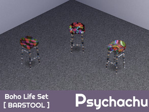 Sims 4 — Boho Life Pt 1 - Barstool by Psychachu — (3 swatches) - Light wood frame with a selection of bohemian