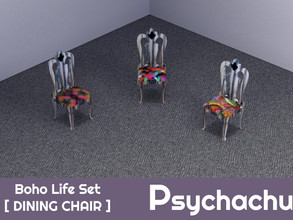 Sims 4 — Boho Life Pt 1 - Dining Chair by Psychachu — (3 swatches) - Light wood frame with a selection of bohemian