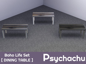 Sims 4 — Boho Life Pt 1 - Dining Table by Psychachu — (3 swatches) - Light, Mid and Deep wooden dining table.