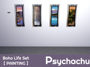 Sims 4 — Boho Life Pt 1 - Painting by Psychachu — (4 swatches) - light wood frames, beautiful nature paintings