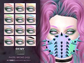 Sims 4 — Oh My Goth Pastel Brows by Caroll912 — A 12-swatch graphic brow set in different tones of pastel rainbow as well