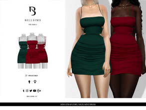 Sims 4 — Side Strap Cowl Neck Mini Dress by Bill_Sims — This dress features a straight neckline, tie detail straps and