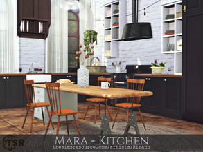 Sims 4 — Mara - Kitchen - TSR CC Only by Rirann — Mara is a cozy kitchen in black, brown, white colors with wood and