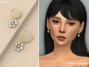 Sims 4 — Angel Earrings by christopher0672 — This is a cute pair of small hoop earrings with a dangling pearl bead flower