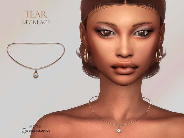 Sims 4 — Tear Necklace by Suzue — -New Mesh (Suzue) -5 Swatches -For Female (Teen to Elder) -HQ Compatible