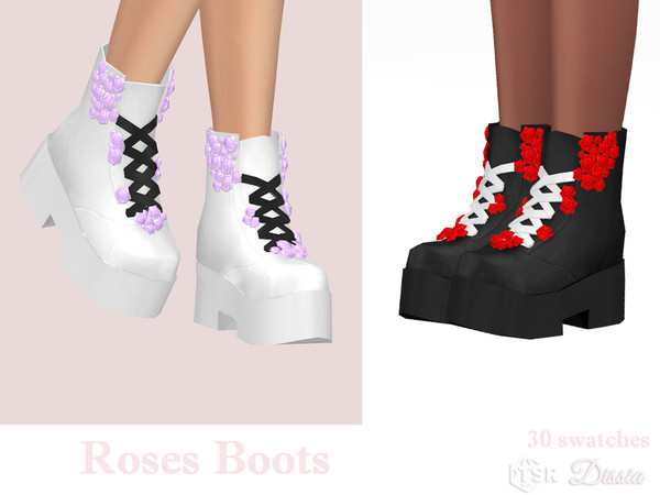 Sims 4 — Roses Boots by Dissia — Heavy platform boots with laces and cute little roses ;) Available in 30 swatches (black
