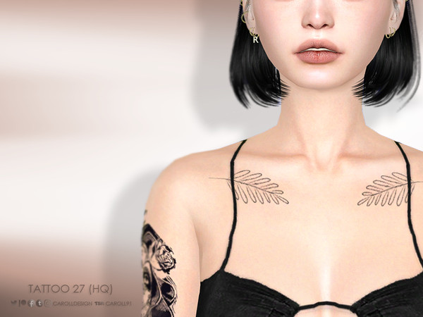 Sims 4 — Tattoo 27 (HQ) by Caroll912 — A single swatch, black outline chest leaves tattoo. Suited for Teen - Elders and