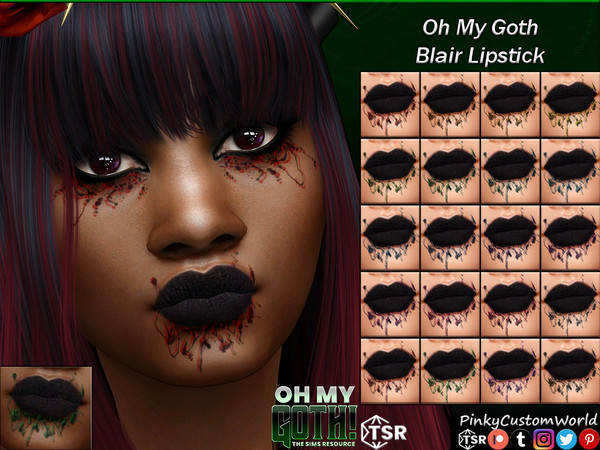 Sims 4 — Oh My Goth - Blair Lipstick by PinkyCustomWorld — Dark matte lipstick with splatter decor under. The splatter