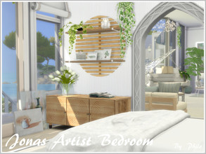 Sims 4 — Jonas Artist Bedroom by philo — This white and light wood colors bedroom is to be use by an artist. Size of the