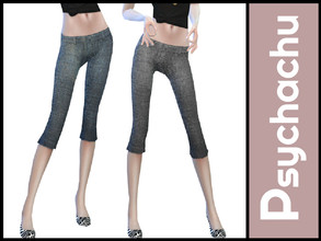 Sims 4 — Three Quarter Length Jeans by Psychachu — (4 swatches) in light blue, deep blue, light grey, and deep grey
