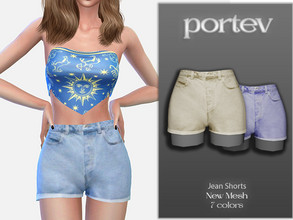 Sims 4 — Jean Shorts by portev — New Mesh 7 colors All Lods For female Teen to Elder normals map