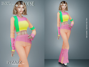 Sims 4 — Stylish Colorblock Blouse by pizazz — Top for your female sims. Sims 4 games. Put something stylish on your