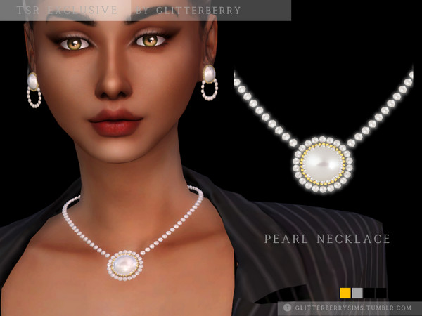 Sims 4 — Pearl Necklace by Glitterberryfly — A statement pearl necklace in gold and silver