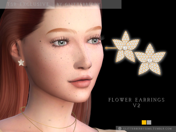 Sims 4 — Flower Earrings V2 by Glitterberryfly — V2 Flower earrings with diamonds.