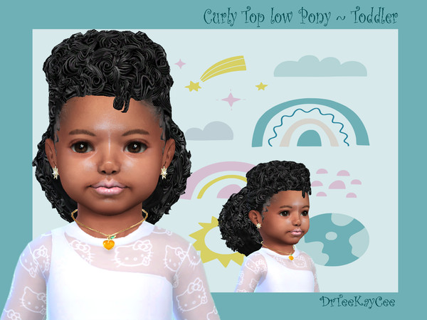 Sims 4 — Curly Top Low Pony ~ Toddler by drteekaycee — Of course, mommies want to have their mini-me look like them. So