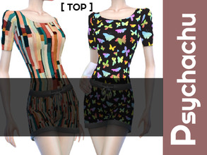 Sims 4 — Pajama Set - PJ Top 2 by Psychachu — Pajama shirt with ruched shoulders - 4 swatches.