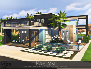 Sims 4 — Kaelyn - No CC by Rirann — Kaelyn is a contemporary house with a patio and a swimming pool on the outside.