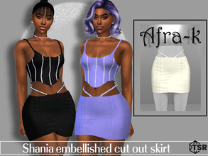Sims 4 — Shania embellished cut out skirt by akaysims — Embellished mid rise mini skirt. Comes in 15 colors