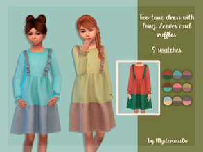 Sims 4 — Two-tone dress with long sleeves and ruffles by MysteriousOo — Two-tone dress with long sleeves and ruffles for