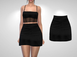 Sims 4 — Caro Skirt by Puresim — Black ruched skirt.