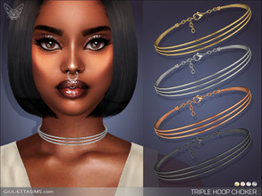 Sims 4 — Triple Hoop Choker by feyona — Triple Hoop Choker comes in 4 colors of metal: yellow gold, white gold, rose gold