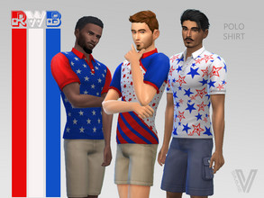 Sims 4 — Red White Blue Polo Shirt by SimmieV — A classic polo shirt featuring 8 patriotic patterns in red, white and