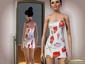 Sims 3 — Starfish Print Off Shoulder Dress by Harmonia — not Recolorable Please do not use my textures. Please do not