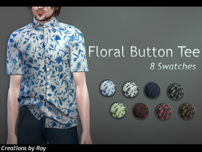 Sims 4 — Floral Button Tee by RoyIMVU — Partially untucked. Might be a fashion statement; probably forgot to fix it after