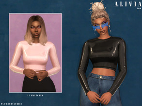 Sims 4 — ALIVIA | top by Plumbobs_n_Fries — Latex Crop Top New Mesh HQ Texture Female | Teen - Elders Hot and Cold