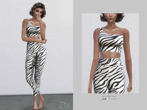 Sims 4 — ZN-LEISURE SUIT by ZNsims — The design details of this suit are: one shoulder, patterned texture, tight fitting.