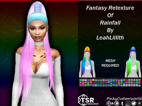 Sims 4 — Fantasy Retexture of Rainfall hair by LeahLillith by PinkyCustomWorld — Long alpha hairstyle with a tied up high