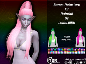 Sims 4 — Bonus Retexture of Rainfall hair by LeahLillith by PinkyCustomWorld — Long alpha hairstyle with a tied up high