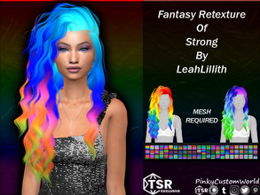 Sims 4 — Fantasy Retexture of Strong hair by LeahLillith by PinkyCustomWorld — Medium long wavy alpha hairstyle with a